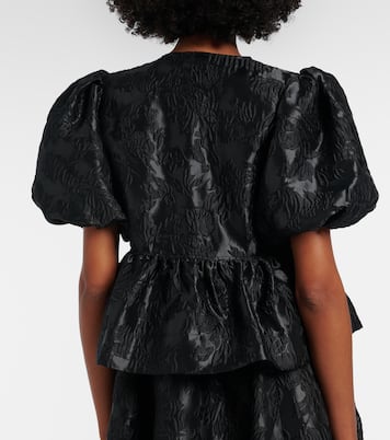 Bow-detail floral peplum satin blouse | Ganni