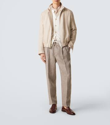 Chalk stripe linen twill tapered pants | Brunello Cucinelli