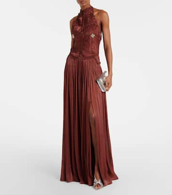 Embellished ruched georgette gown | Costarellos