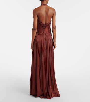 Embellished ruched georgette gown | Costarellos