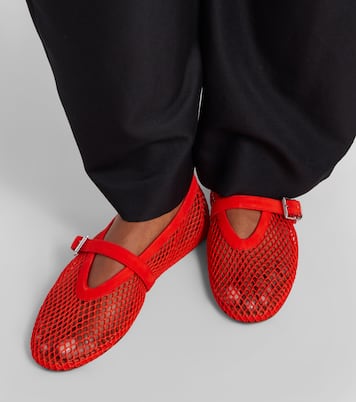 Fishnet leather-trimmed Mary Jane flats | Alaïa