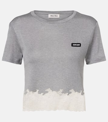 Lace-trimmed silk jersey crop top | Miu Miu