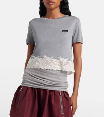 Lace-trimmed silk jersey crop top | Miu Miu