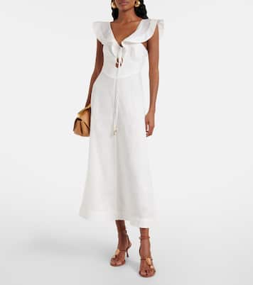 Rhiannon ruffled linen midi dress | Zimmermann