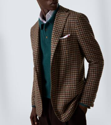 Checked wool, silk, and linen blazer | Kiton