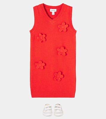 Floral-appliqué cotton and wool dress | Mini Rodini