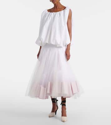 Mireio tulle-trimmed cotton poplin midi skirt | Jacquemus