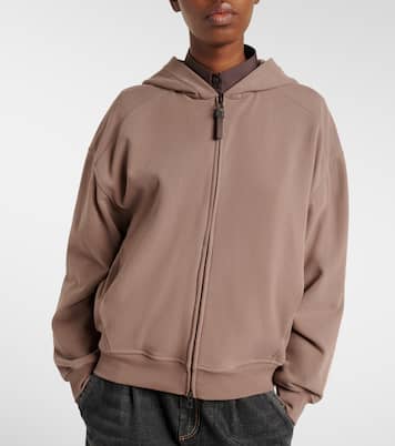 Felpa con cappuccio in jersey di cotone con zip | Brunello Cucinelli