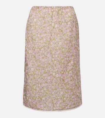 Lace-trimmed floral midi skirt | Prada