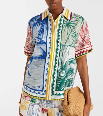 Brasil Vintage crochet-trimmed printed linen-blend shirt | Farm Rio