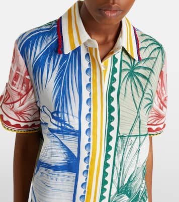 Brasil Vintage crochet-trimmed printed linen-blend shirt | Farm Rio