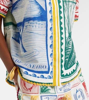 Brasil Vintage crochet-trimmed printed linen-blend shirt | Farm Rio