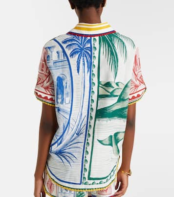 Brasil Vintage crochet-trimmed printed linen-blend shirt | Farm Rio