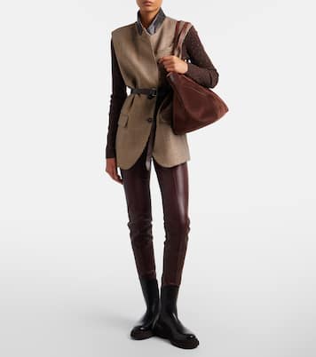 Pantalones slim de piel con lana | Brunello Cucinelli