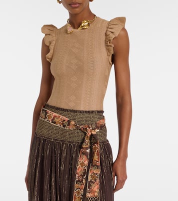 Aster ruffled pointelle lamé top | Zimmermann