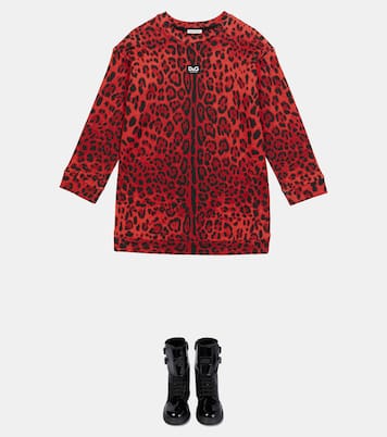 Robe sweat-shirt en coton à motif léopard | Dolce&Gabbana Kids