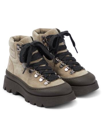 Suede lace-up hiking boots | Brunello Cucinelli Kids