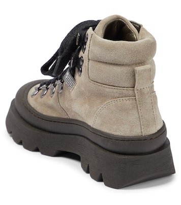 Suede lace-up hiking boots | Brunello Cucinelli Kids