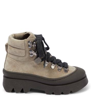 Suede lace-up hiking boots | Brunello Cucinelli Kids