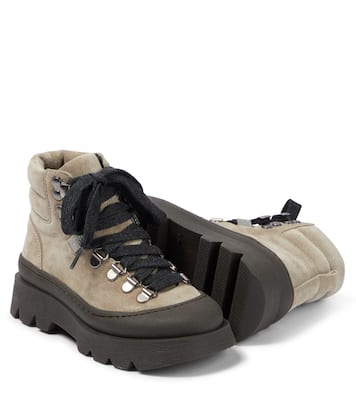 Suede lace-up hiking boots | Brunello Cucinelli Kids