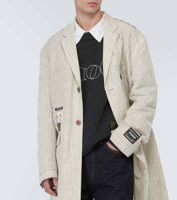 Appliqué pinstripe wool and linen coat | Undercover