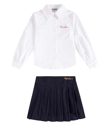 Embroidered cotton shirt and skirt set | Moschino Kids