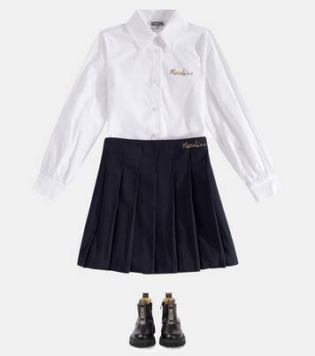 Embroidered cotton shirt and skirt set | Moschino Kids