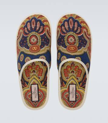 Sandali in denim con stampa paisley | Valentino Garavani