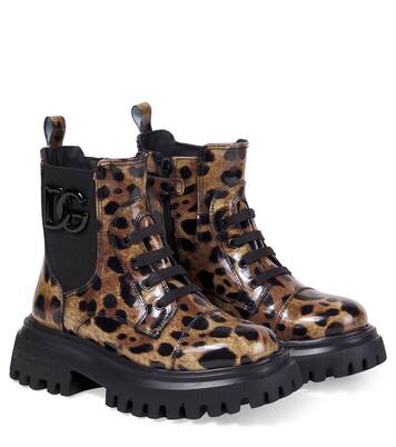 Leopard-print leather combat boots | Dolce&Gabbana Kids