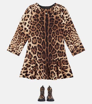 Leopard-print leather combat boots | Dolce&Gabbana Kids