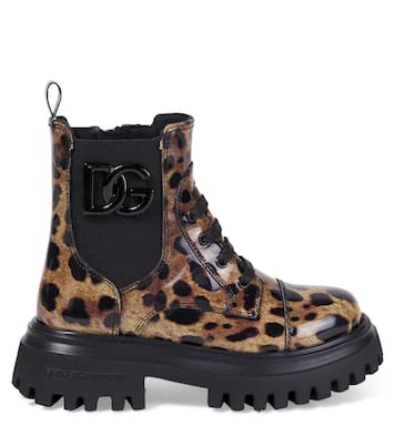 Leopard-print leather combat boots | Dolce&Gabbana Kids