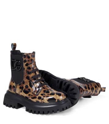 Leopard-print leather combat boots | Dolce&Gabbana Kids
