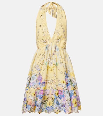 Embellished floral halterneck linen minidress | Camilla