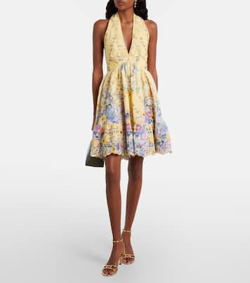 Embellished floral halterneck linen minidress | Camilla