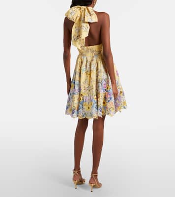 Embellished floral halterneck linen minidress | Camilla