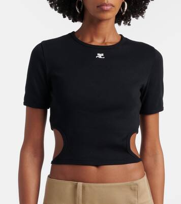 Logo cutout tie-back cotton crop top | Courrèges