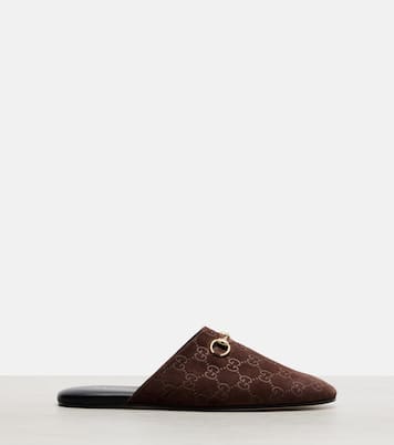 Slippers Horsebit GG aus Veloursleder | Gucci