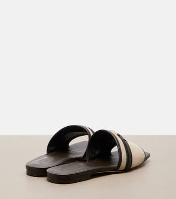 Leather-trimmed raffia slides | Tod's