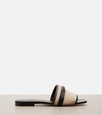 Leather-trimmed raffia slides | Tod's