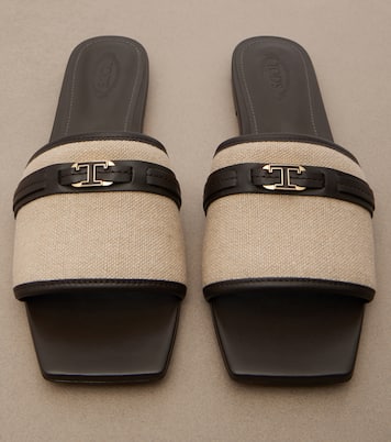 Leather-trimmed raffia slides | Tod's