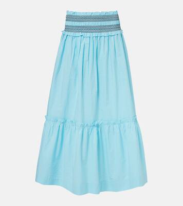 Embroidered gingham cotton poplin maxi skirt | Ganni