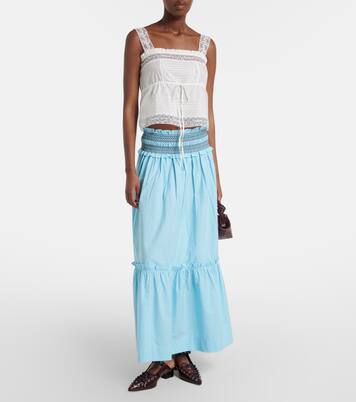 Embroidered gingham cotton poplin maxi skirt | Ganni