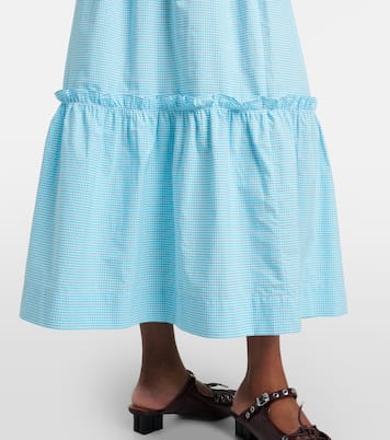 Embroidered gingham cotton poplin maxi skirt | Ganni