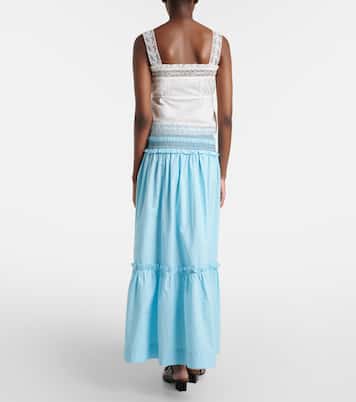 Embroidered gingham cotton poplin maxi skirt | Ganni