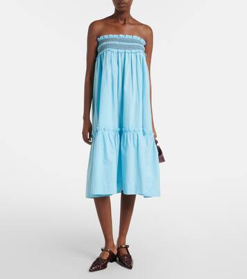 Embroidered gingham cotton poplin maxi skirt | Ganni