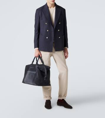 Leather-trimmed suede duffel bag | Kiton