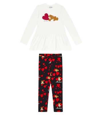 Printed cotton-blend dress and leggings set | Moschino Kids