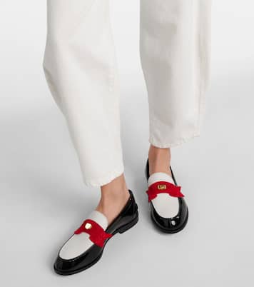 Penny suede-trimmed patent leather penny loafers | Christian Louboutin