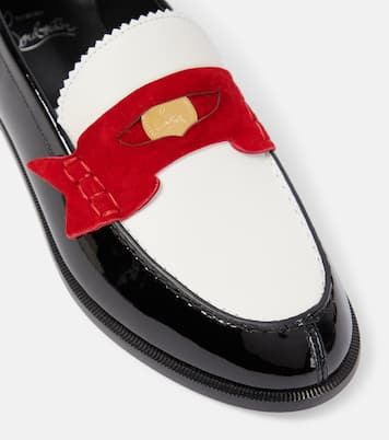 Penny suede-trimmed patent leather penny loafers | Christian Louboutin