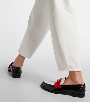 Penny suede-trimmed patent leather penny loafers | Christian Louboutin
